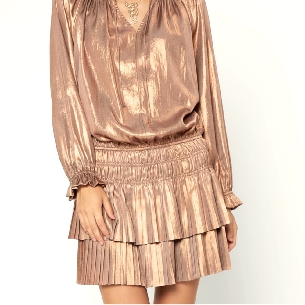 NWT Current Air Metallic Smocked Mini Dress, Copper, Size Medium
